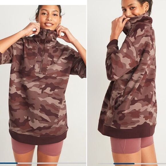 Old Navy Sweaters - OLD NAVY Burgundy Camo 1/2 Zip Oversize French Terry Funnel Neck Sweatshirt-L